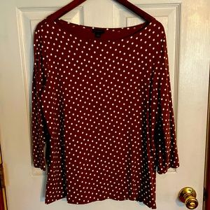 Ann Taylor 3/4 sleeve top.  Brown w polka dots size L